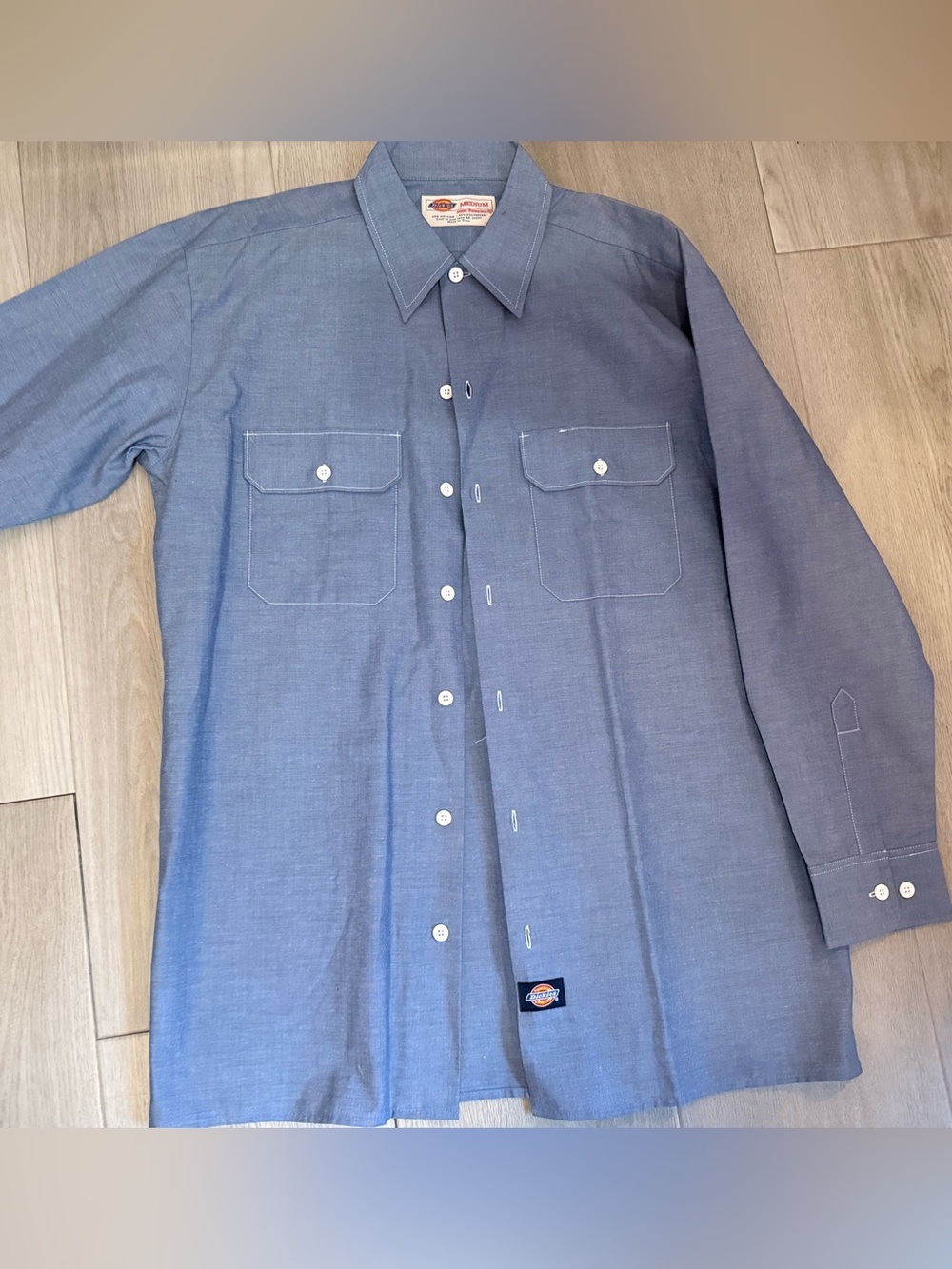 Vintage Dickies Work Shirt Men's Medium Light Blue Long Sleeve Button Front